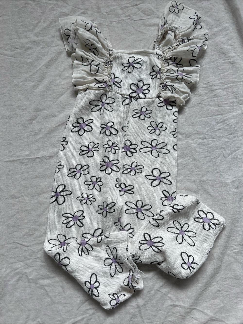 Zara White Floral Romper with Purple Centers